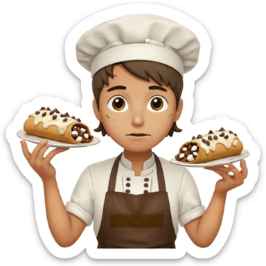 Cringe overworked pastry chef with cannoli sticker