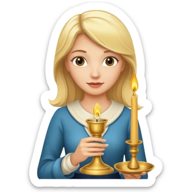 Blonde woman with a candlestick sticker