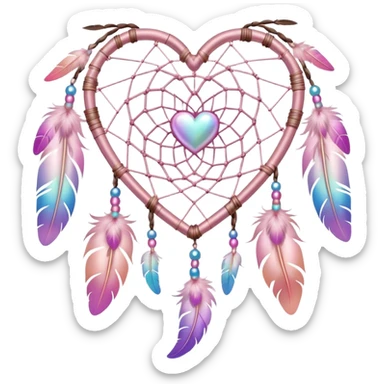 Iridescent pastel pink heart-shaped dreamcatcher sticker
