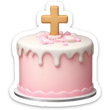 Light pink and white cake with cross  sticker