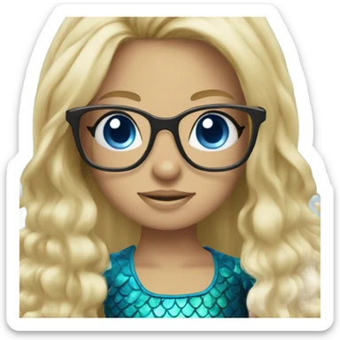 Mermaid blonde  and blue eyes wearing glasses  sticker