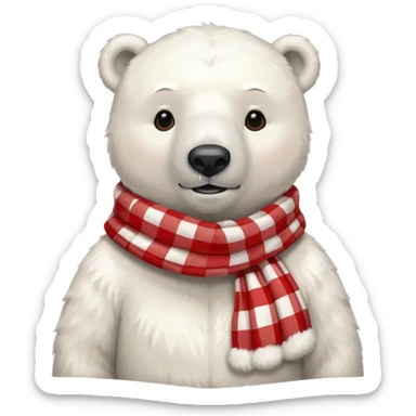 polar bear wearing a red and white checkered scarf sticker