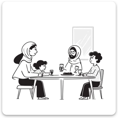 Muslim family waking up for early morning meal during Ramadan sticker
