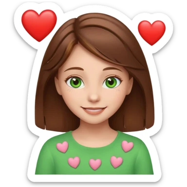 smiling cute with hearts around brown hair and green eyes  sticker