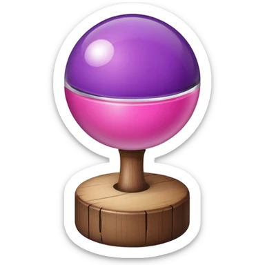 A half pink half purple ball with a wooden stem followed by a glass stem on top sticker