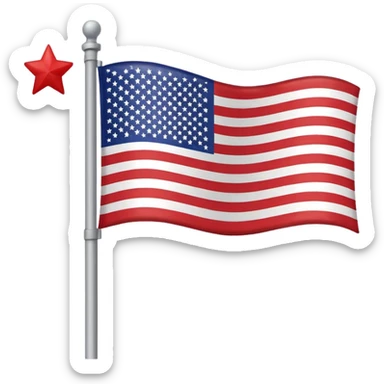United States flag, simple, bright, gray flagpole, wavy flag, Google emoji style sticker