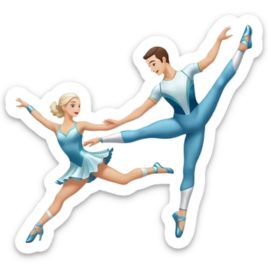 Icon for Sports Dance: a white men and women in competitive attire performing a synchronized dance with acrobatic moves, dance shoes, a rhythmic floor, and a competition backdrop. The icon should capture athleticism, technique, and acrobatic precision. Transparent background. sticker