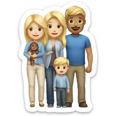 family of three, blond woman, tall and dark man and their baby boy sticker