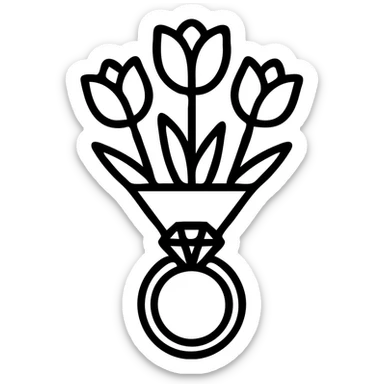 vector icon of a bouquet of pink tulips with a ring, sharp outlines, transparent background sticker