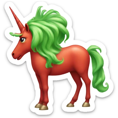 four-legged red unicorn a green amazon alien woman, on a unicorn sticker