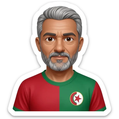 homme métisse algérien peau claire yeux marrons 60 ans cheveux gris avec barbe avec maillot foot Algérie sticker