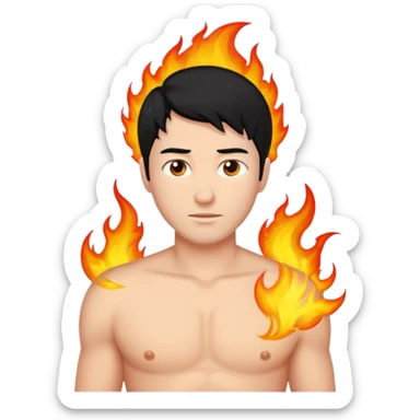 Man with black hair an his nipples on fire sticker