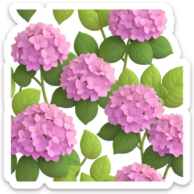 Charming hydrangea flower with kawaii style, soft rounded flower clusters in pretty pastel colors, and cute green leaves sticker