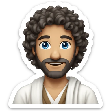 A middle eastern Jewish man with curly thick hair and blue eyes like fire dressed in white like Jesus  sticker