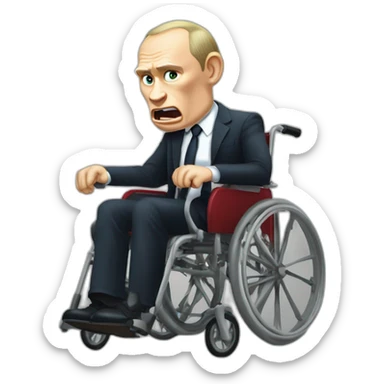 furious vladimir putin monke rides golden broken wheelchair sticker