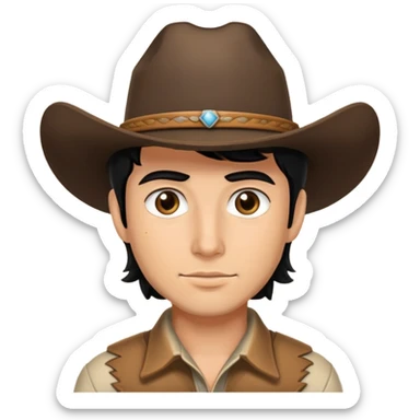 Cowboy with black hair brow eyes sticker