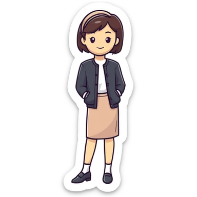 Poised British girl with fashionable outfit, graceful posture and subtle smile sticker