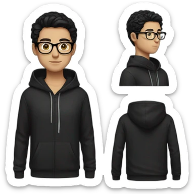 white boy black hair black hoodie with glasses sticker