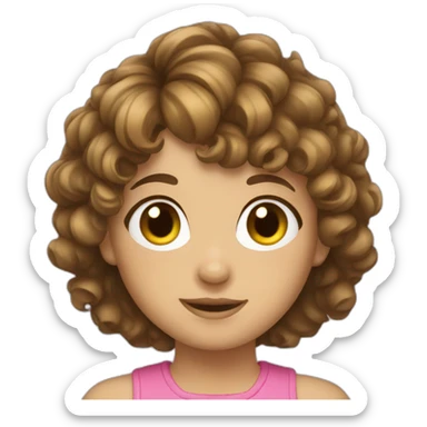 girl with short curly brown hair and bangs sticker
