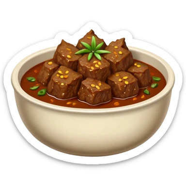a bowl of beef rendang from above sticker