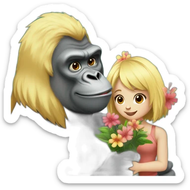 Gorilla giving flowers to a blonde girl sticker