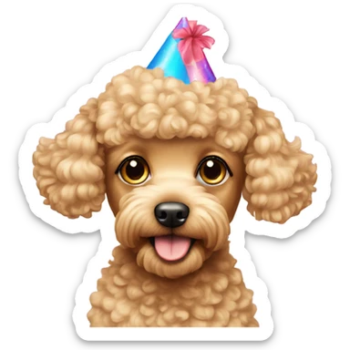 Blonde toypoodle with birthdayhat sticker