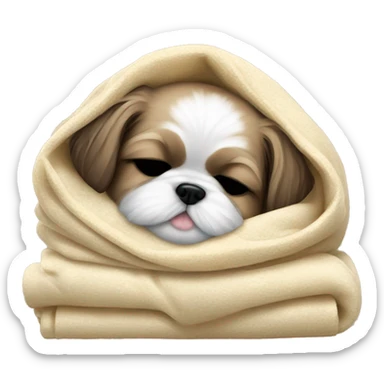 Realistic Shi - tzu puppy sleeping with a blanket sticker