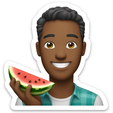 A man happily eating a watermelon  sticker