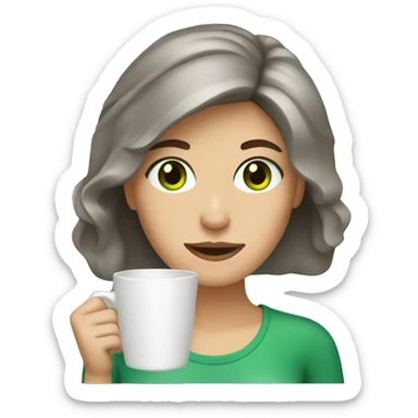 lady with greyish brown hair and green eyes drinking coffee sticker