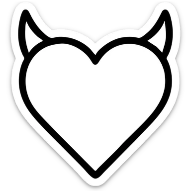 Minimalist devil heart icon with an outline heart and two horns. The heart is filled with a pastel rainbow gradient in gay flag colors. The background is transparent, representing gay pride theme. sticker