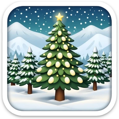 Christmas tree with white lights in nature and snow on top sticker