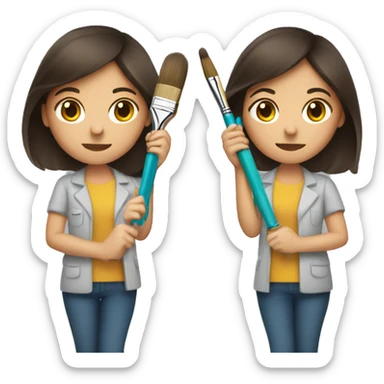 brunette woman holding a pen in one hand and a paint brush in the other sticker