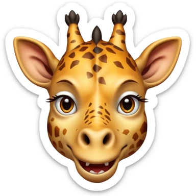 A scheming giraffe with narrow, gleaming eyes, a wide, toothy grin, and a menacing aura. Add a subtle shadow under the eyes for extra villainy. Perfect for 'troll' or 'evil laugh' emotes. sticker