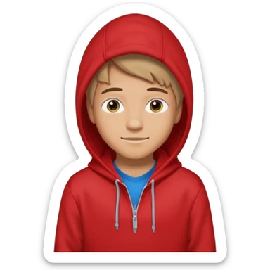 make me an emoji of an americain 19 yearold boy in a red hoodie that says "south" on it and give him with tan skin with his hands in his hands in his pocket wth a small smile with his hood on sticker