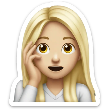 confused blonde girl with open mouth and finger on cheek sticker