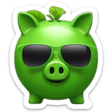 green piggybank with green sunglasses sticker