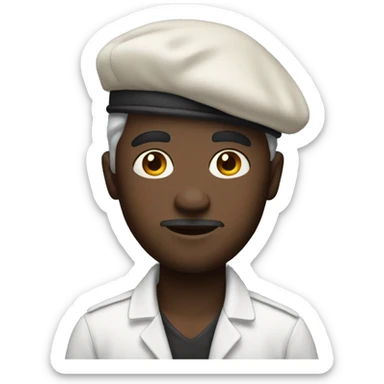 artist with beret and white skin sticker