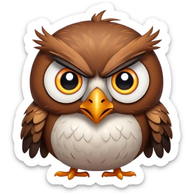 Angry Birds style owl, round body, expressive angry eyes sticker