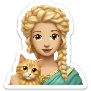 Goddess Hera with blond hair holding a ginger Siberian cat sticker
