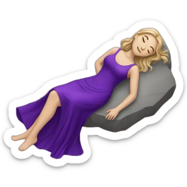 a white girl laying on stone with purple dress sticker
