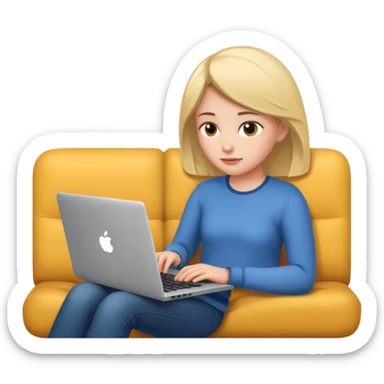 A girl is lying on the couch with a laptop, working sticker