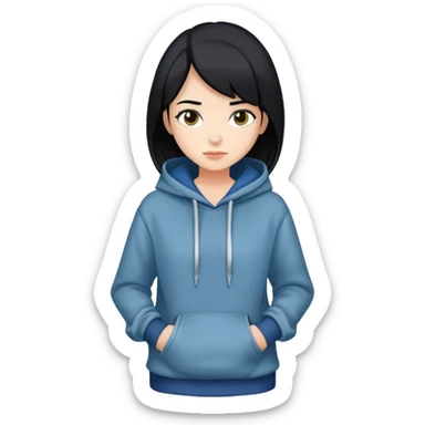 girl with black hair, wearing a hoodie and jeans, boyish look sticker
