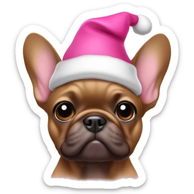 Brown frenchie with a pink Christmas hat sticker