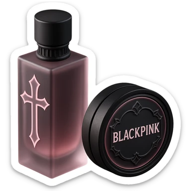 BLACKPINK-inspired gothic perfume compact, no hearts, elegant and modern, black and pink color scheme sticker