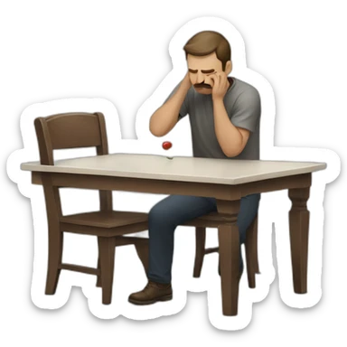 man hurting a table sticker