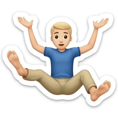 An emoji face that has his feet in the air behind him sticker