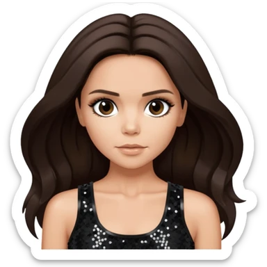 Victoria Beckham with dark brown hair, black sequin crop top sticker