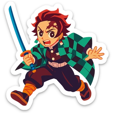 Demon Slayer character in anime style, vibrant colors, dynamic pose sticker