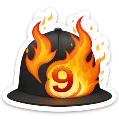 black cap on fire with number “9” on it sticker