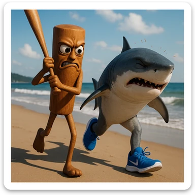 create this image with 4 different emotion to each of them .CREATE ONE WHERE THE ONE WITH THE STICK IS BEATING THE OTHER.
 sticker